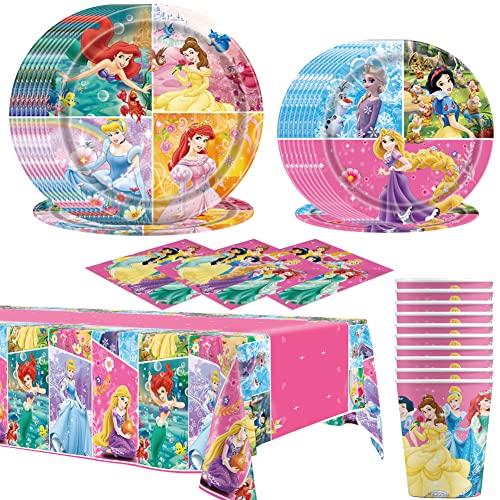 Princesa Juego de Vajilla de Fiesta 71pcs Princesa Suministros de Fiesta de Cumpleaños para Niños de Princesa Kit de Vajilla de Cumpleaños Decoraciones de Fiesta de Cumpleaños, Platos, Vasos Cover