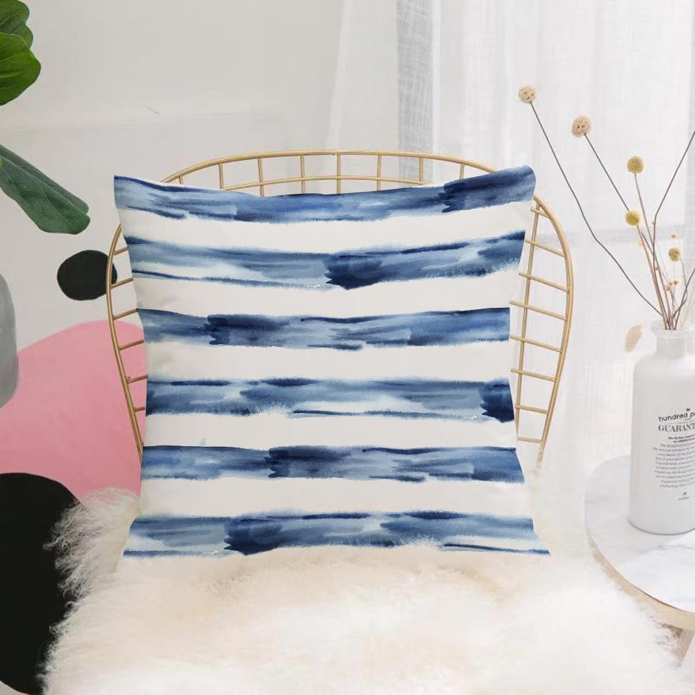 HYMSXW Cushion Cover,Throw Pillow Case Home Decorative for Living Room Bedroom Sofa Chair 20X20 Inch,Harbor Stripe, watercolor style brush stripe Sea Marine Life symbol1,Pillowcase 50X50cm