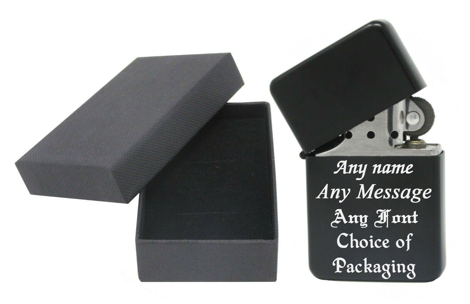 Larryroo Black Personalised Engraved Gloss Lighter, With A Choice Of Packaging & Fonts - Personalise With Any Message & Any (Gift Box Packaging)