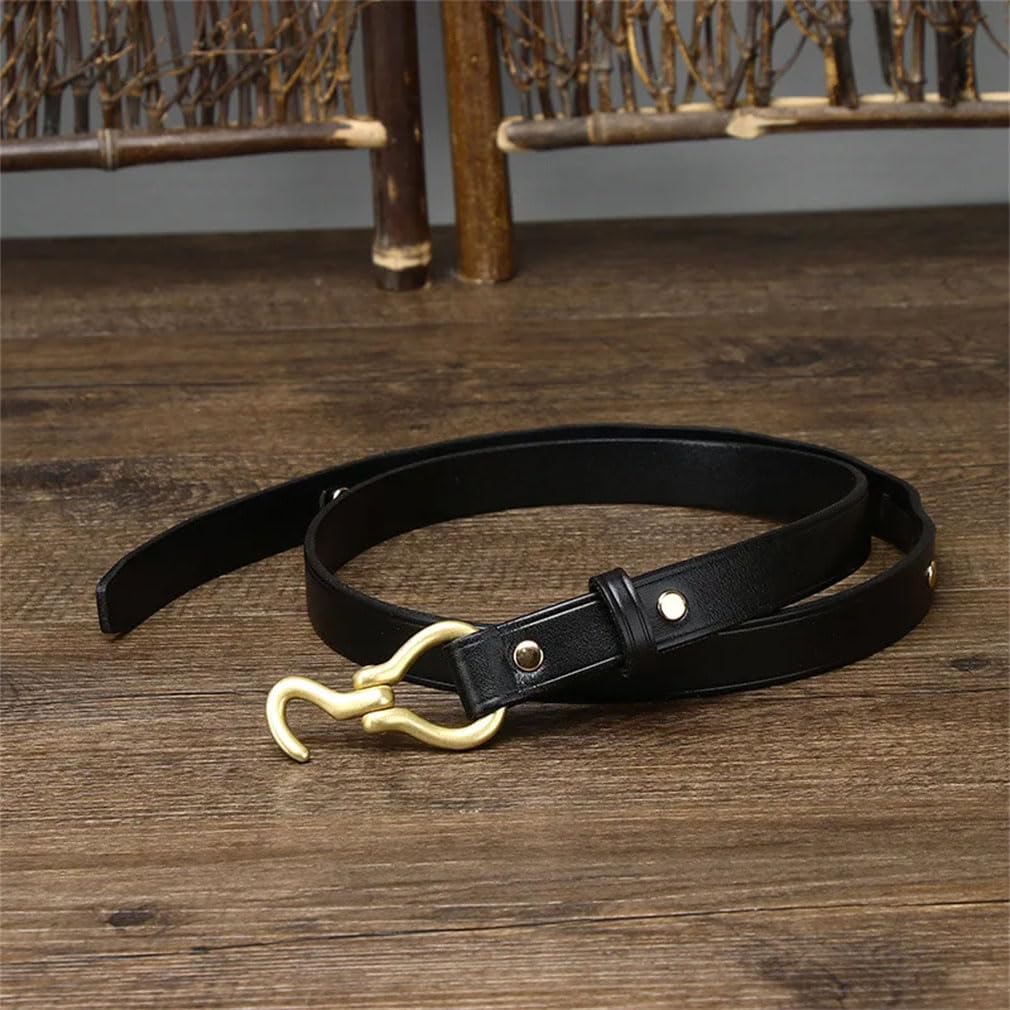 Vintage Women's Leather Belt With Copper Buckle Casual Waistband Top Grain Cowhide