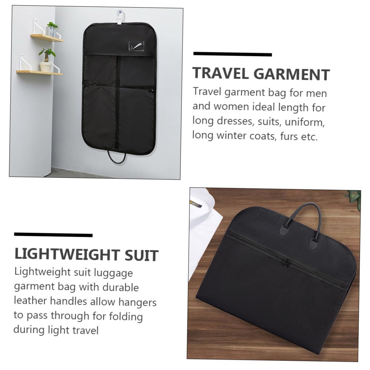 Borsa Porta Abiti da Viaggio Pieghevole, Leggera, Nera, Oxford | Doppio Manico, Formato 1 Pezzo, per Cappotti e Pellicce, Uso Professionale e Viaggi Brevi