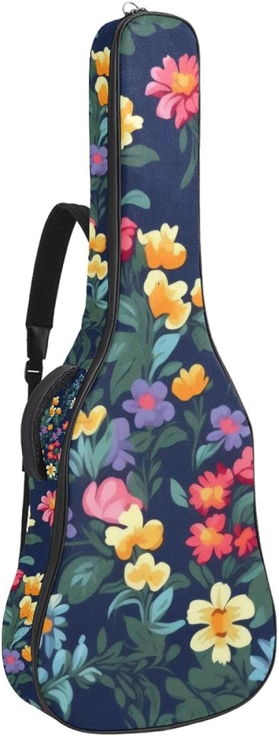 40 41 42 Inch Guitar Bags, Waterproof Padded Acoustic Guitar Case Backpack with Adjustable Shoulder Strap & Pockets, Colorful Blossom Flowers