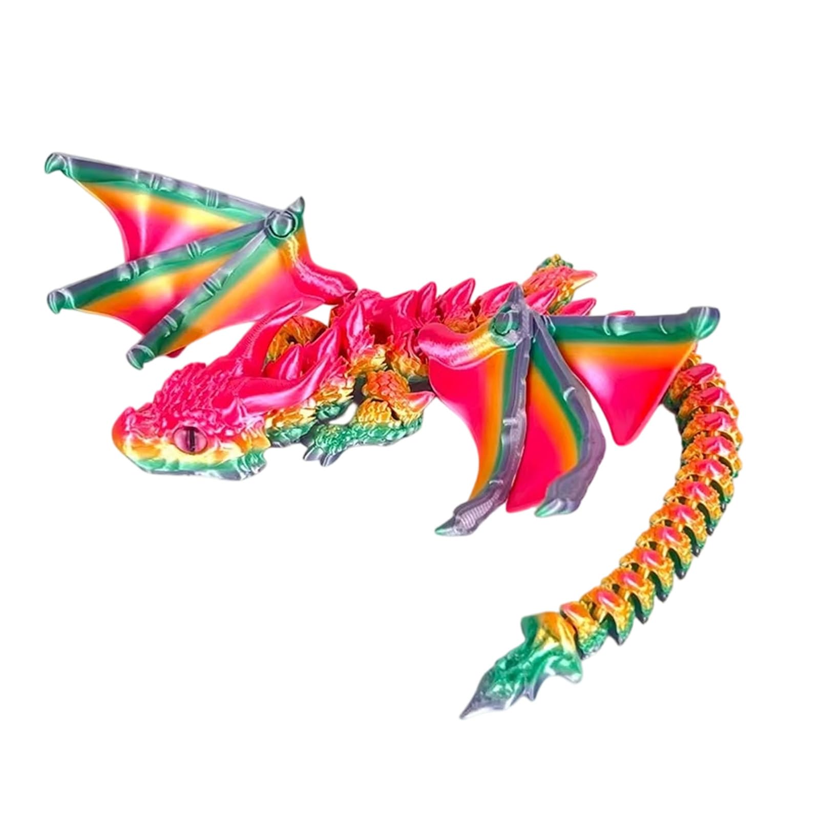 Pasisuu Articulated Wing Dragon Decor with Unique Eyes, 3D Printed Dragon Figurine Sculpture for Gaming Room, 12in Movable Joint Fantasy Toy, Gradient PLA Ornament Multicolor