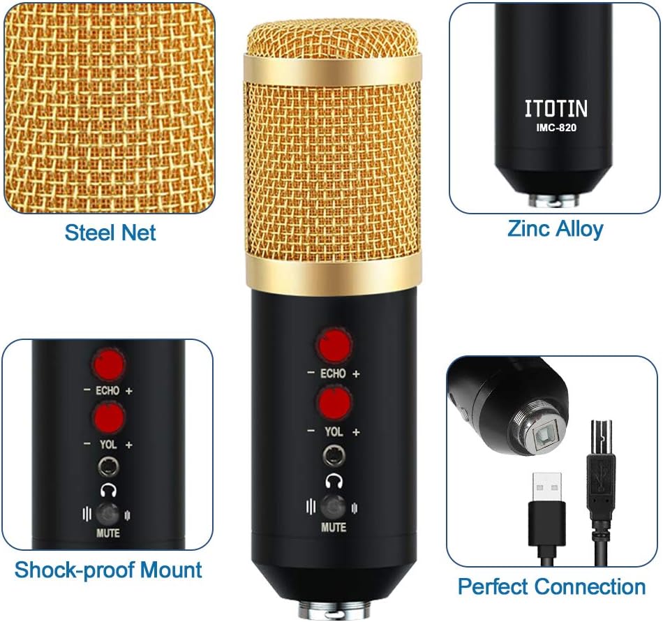 Gеt Dіѕсоunt 70% Prісе USB Microphone Computer PC Podcast Streaming Condenser Microphone, Mic for PC Laptop Desktop Computer (Golden)
