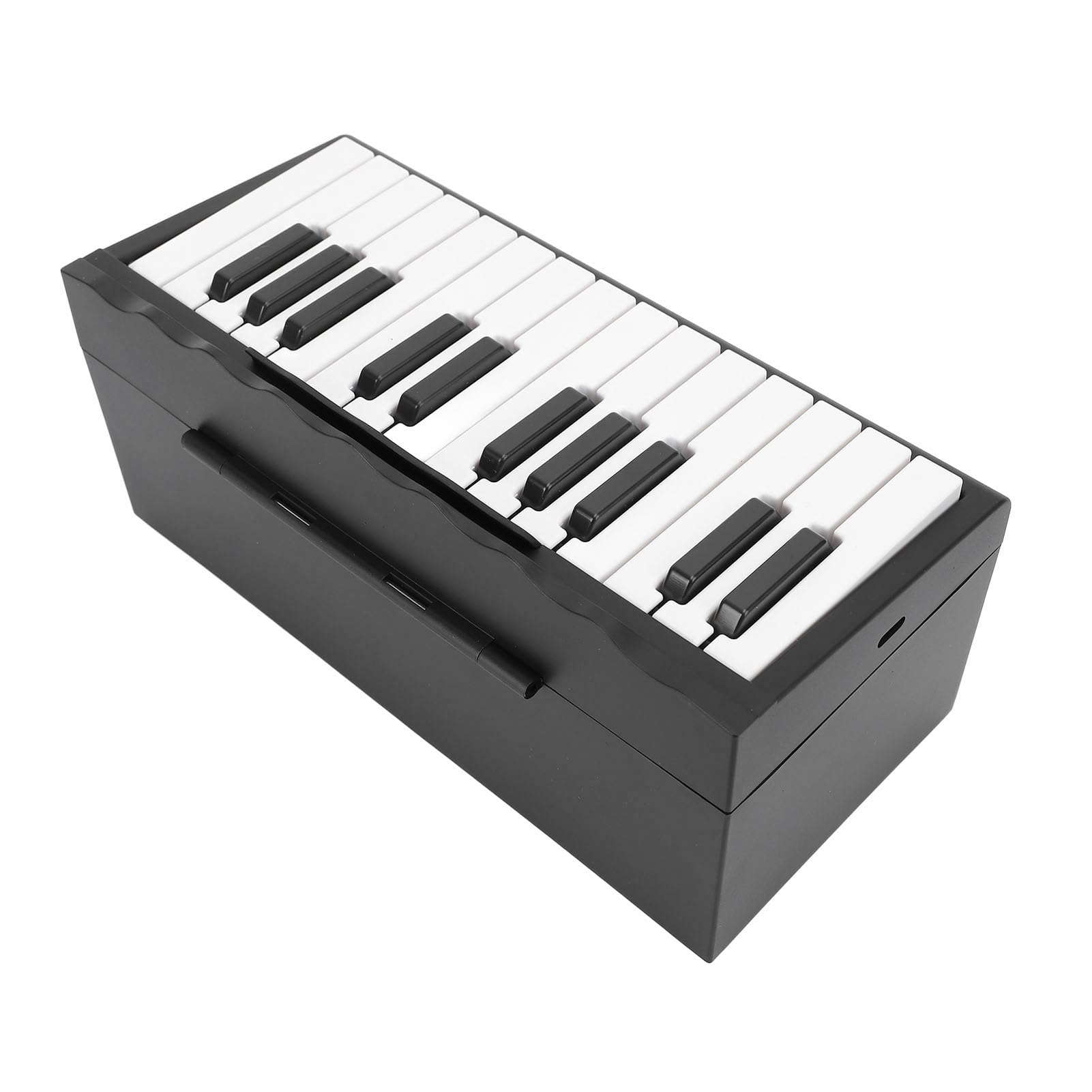 Klavierkalender, Handkurbel, 25 Tasten, Lautstärkeregelung, 1000 MAh, Wiederaufladbar, Spielbarer Klavierkalender, Klavier-Tischkalender mit 27 Karten für Schreibtisch, Büro, Zuhause (BLACK)