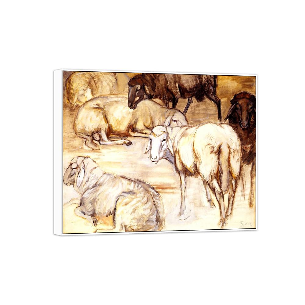 SDYSKKUG Famous Wall Art. Canvas Prints. Flock of Sheep.60x50cm White Frame