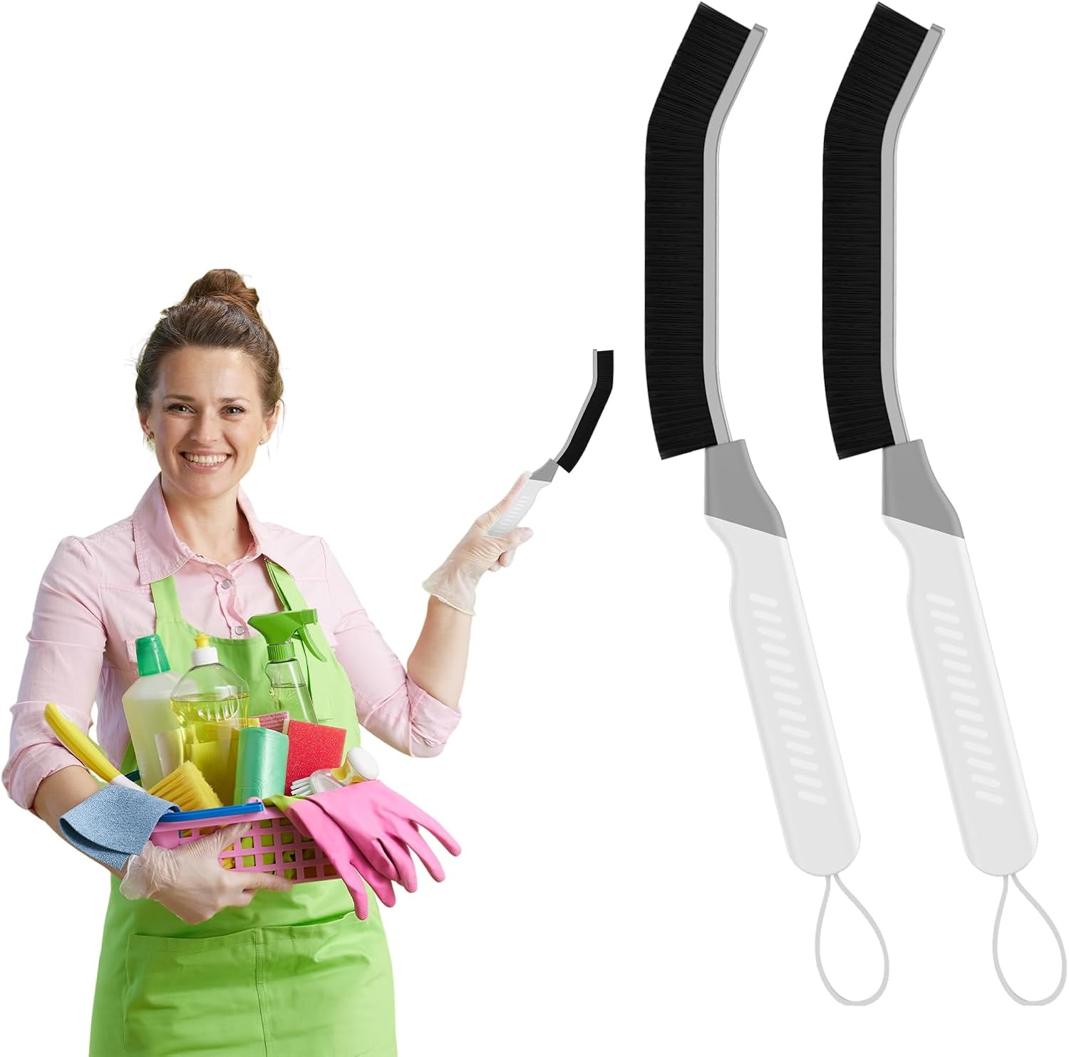 Crevice Cleaning Brushes, Scrub Brush Tool for Hard to Reach Tight Spaces, Home Essentials Cleaning Supplies for Shower, Bathroom, Kitchen, Toilet，Window (2, White)