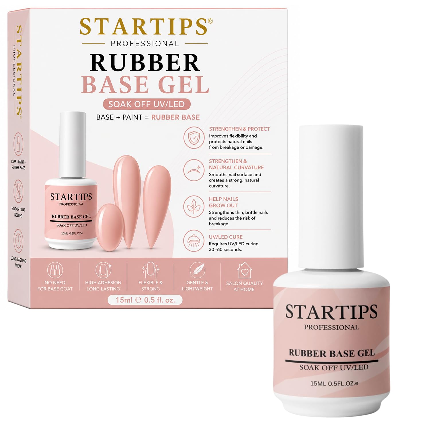 Rubber Base Gel Nail Polish Dusty Rose | 15G | Flexible Strengthening Soak Off Base Coat for Thin & Brittle Nails | UV/LED Gel for Salon & Home Manicure | Dusty Rose-picture-10
