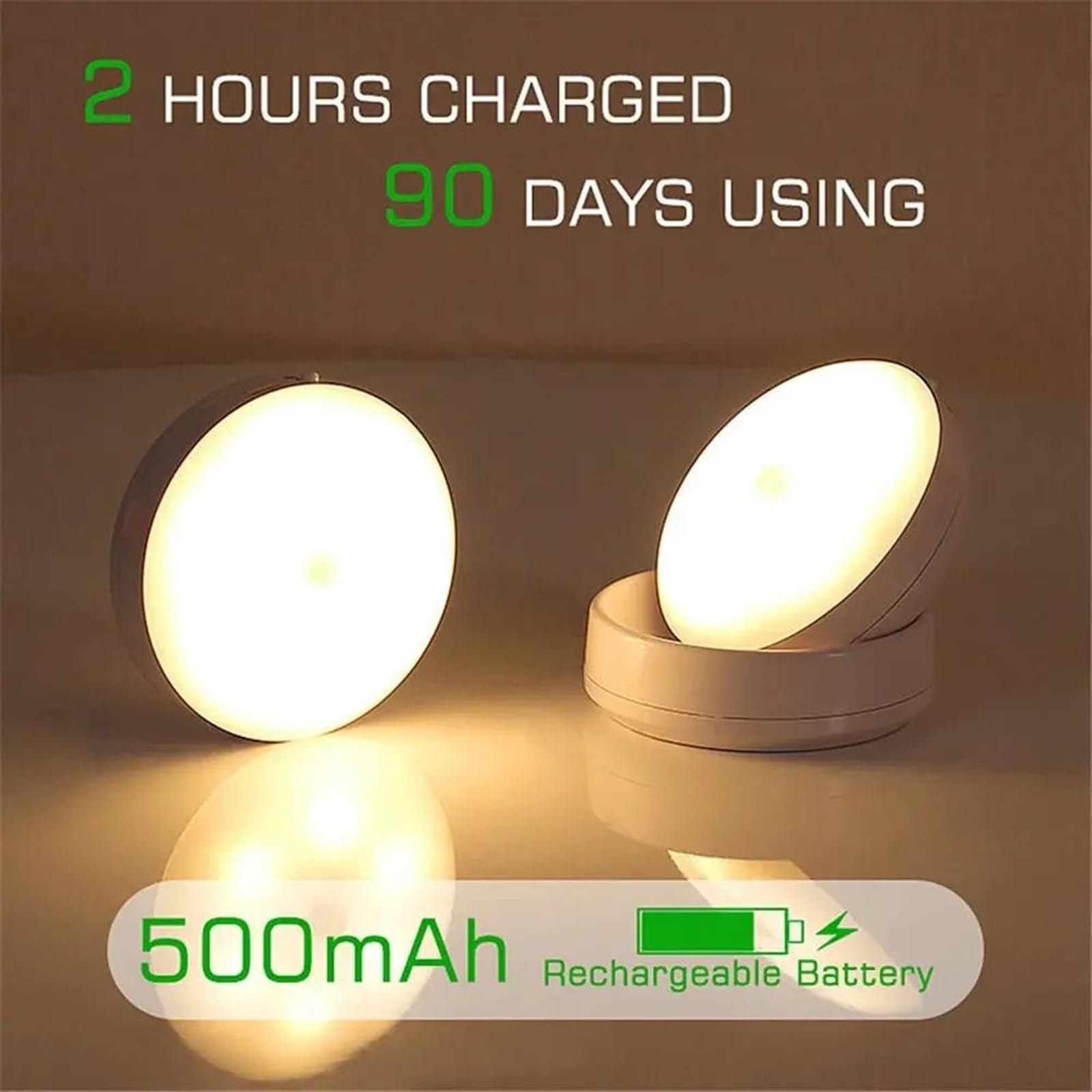 Lámpara de pared para el hogar, recargable, luz debajo del gabinete, lámpara de noche inalámbrica para armario, sensor de movimiento PIR giratorio de 360 grados, luces de pared a batería (color: BLAN