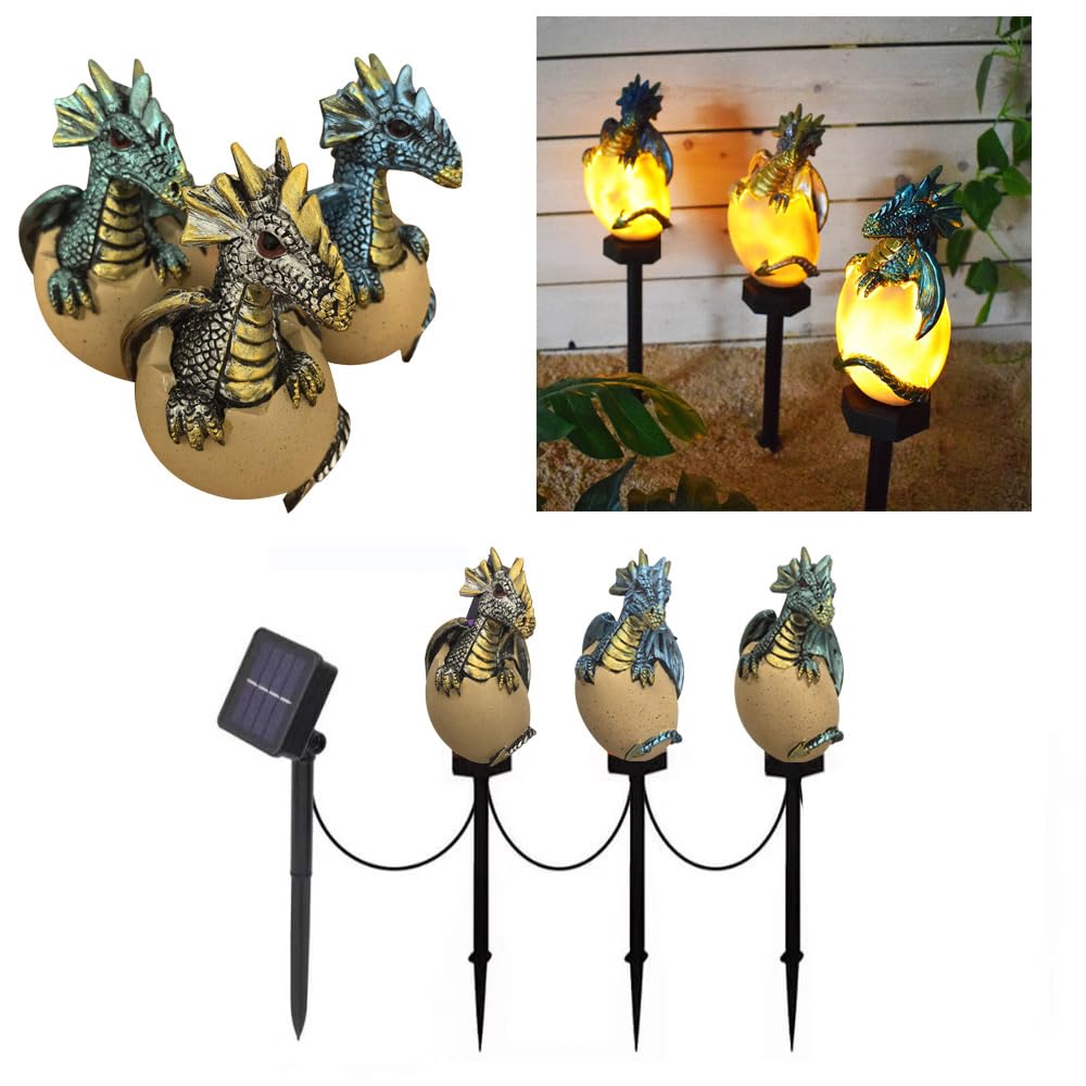 3 Pack Solar Energy Dragons Pet Light, Garden Decoration Resin Cute Animal Ground Lamp,Wireless Dusk to Dawn LED Sconce Lights Waterproof.