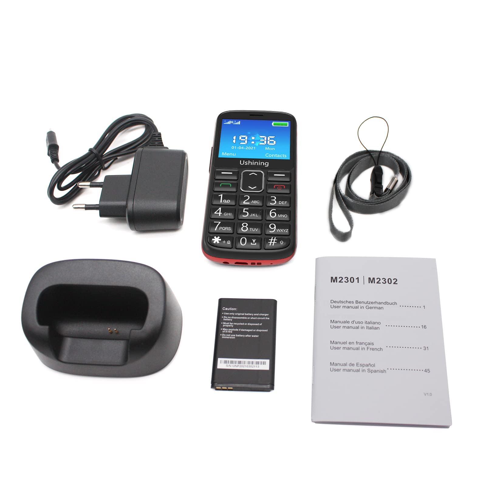 Seniorenhandy Ohne Vertrag mit Groüe Tasten, Dual SIM Senioren Handy mit 2,4 Zoll Farbdisplay, 1000 Mah Akku, Hörgeräte Kompatibel, Notruftaste, Typ-C-Kabel, Rentner Handy Mit Ladestation, Schwarz
