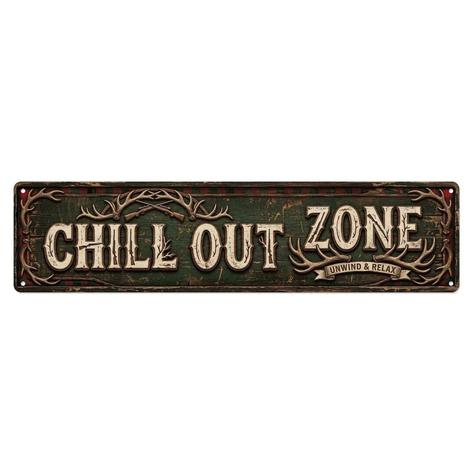 Chill Out Zone Worn Lodge Metal Tin Skinny Sign Plaque Wall Decor for Cafe, Club Bar, Office, Home Garden Metal Poster 4x16Inch