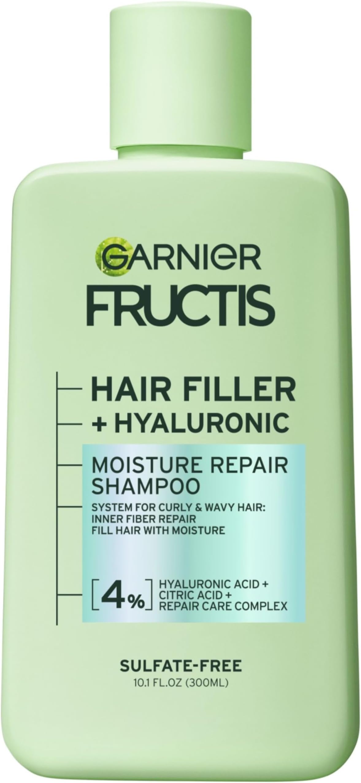 Fructis Hair Filler Moisture Repair Shampoo, Sulfate Free Shampoo for Curly, Wavy Hair with Hyaluronic Acid, 10.1 Fl Oz, 1 Count