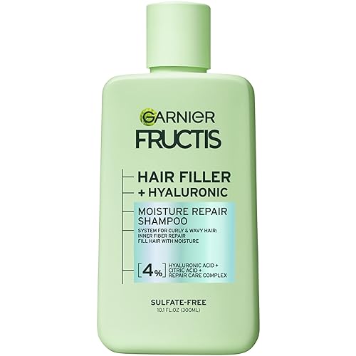 Garnier Fructis Hair Filler Champú reparador de humedad para cabello rizado y ondulado, con ácido hialurónico, 10.1 onzas líquidas, 1 unidad