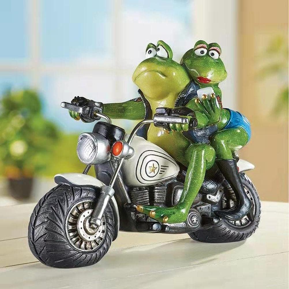 PEPENE Garden Sculpture Funny Frogs Couple on Motorcycle Statues, Statue Garden Art Figurines for Outdoor Yard Patio Decoration