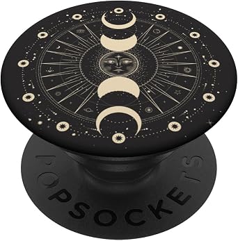 الشمس والقمر مراحل علم التنجيم نجوم الفضاء أسود PopSockets لاصق PopGrip