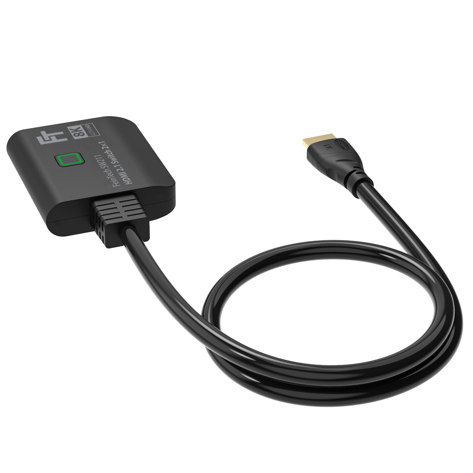 FeinTech SW211, switch HDMI 2.1, bidirezionale 2x1, 4K 120Hz, 8K, 2 in 1 uscita o 1 in 2 uscite, cavo HDMI integrato