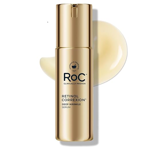 RoC Retinol Correxion Deep Wrinkle Retinol Face Serum with Ascorbic Acid, Daily Anti-Aging Skin Care Treatment for Fine Lines, Dark Spots, Acne Scars, 1 Ounce (Packaging May Vary)