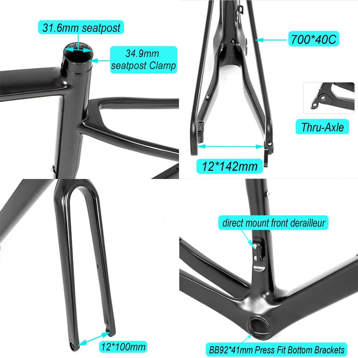 Amazon | カーボンロードバイクフレームセット カーボンフォーク付き 