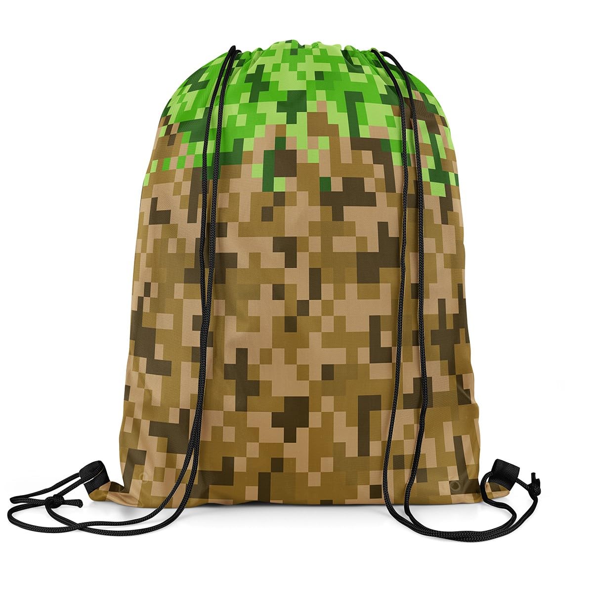 Brown Green Army Camo Drawstring Backpack 13"X16" Cartoon Gamepad Modern Water Resistant Beach Bag Square Grid String Bag for Gym Shopping Sport Yoga