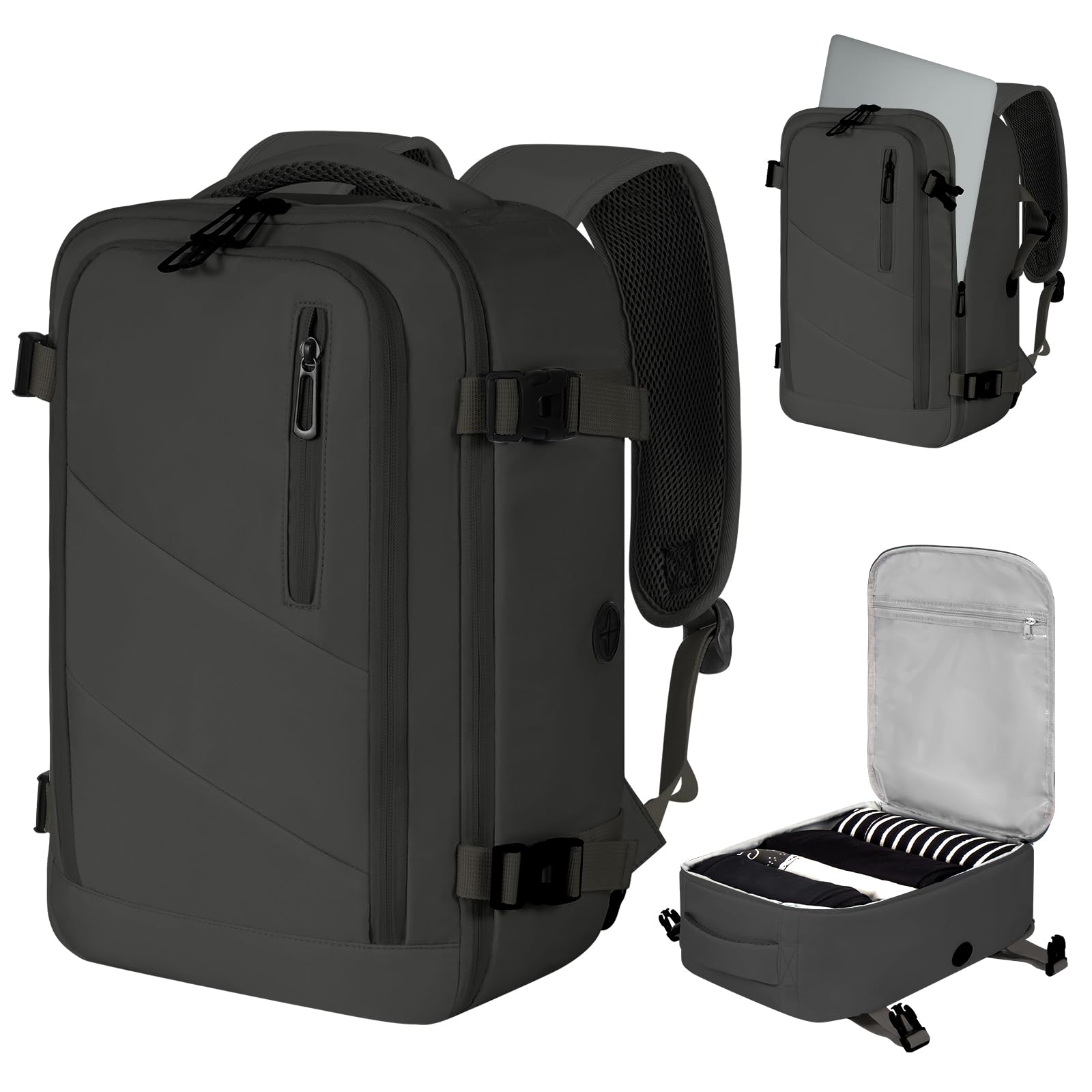VOESLD Mochila Viaje Cabina Avion 45x36x20 para Easyjet, Mochila Portatil Mochila de Viaje Hombre Mujer Gris Oscuro Mochila Ordenador Puede Utilizarse como Mochila Casual, de Trabajo o de Deportiva