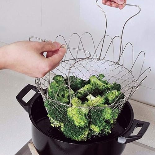 Miniatura 4 de Cesta de acero inoxidable para freír, cesta plegable para freír al vapor, enjuague para alimentos fritos, utensilios de cocina, herramientas de