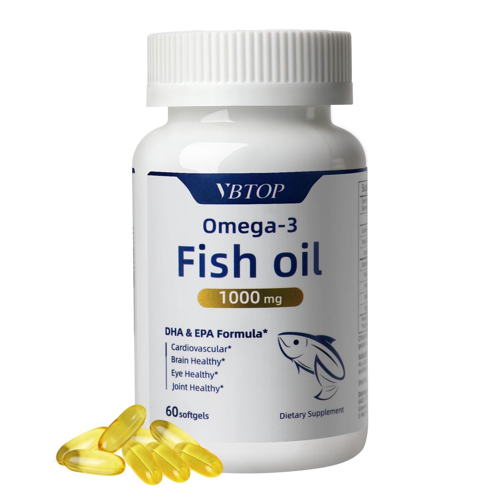 Fish Oil Omega 3 Supplement 1000 mg, with EPA and DHA 60 softgels