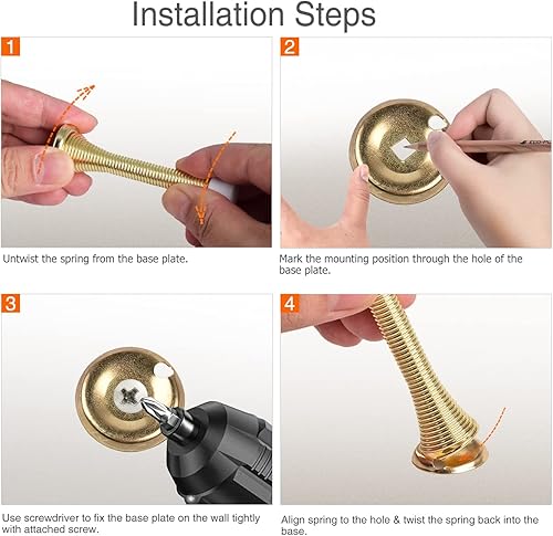 Miniatura 5 de Paquete de 18 topes de puerta de resorte de latón brillante, topes de puerta de resorte dorados flexibles de 3-14 pulgadas con puntas de parachoques