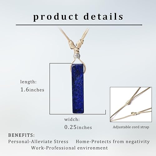 Miniatura 4 de JBAERD Collar de cuerda de cristal, collar con colgante rectangular, ajustable, piedra curativa natural, cuarzo, barra simple, amuleto de piedras