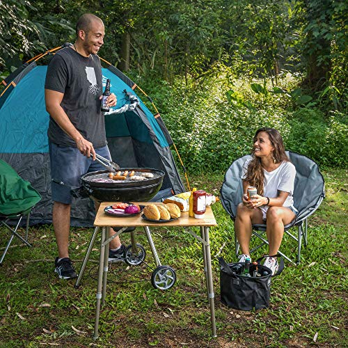 Navaris Wooden Folding Table - Bamboo Height Adjustable, Foldable Camping Table for Outdoors, Picnics with Telescopic Aluminium Legs - Image 2