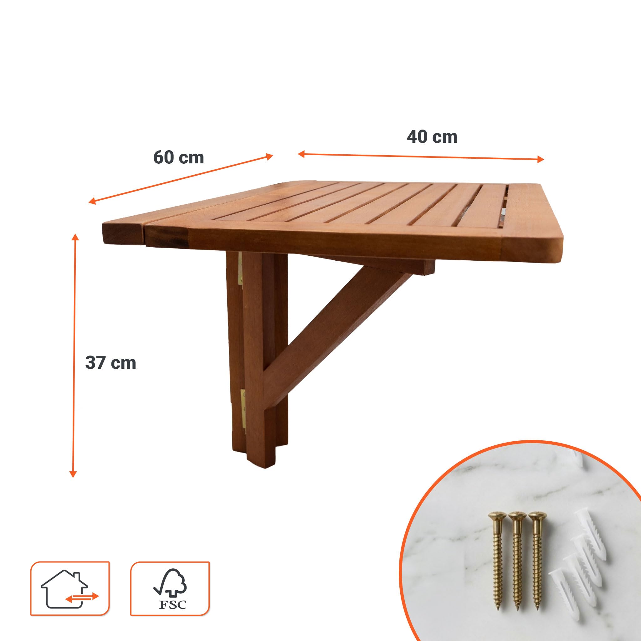 Spetebo - Mesa de balcón plegable de madera de eucalipto (60 x 40 cm)