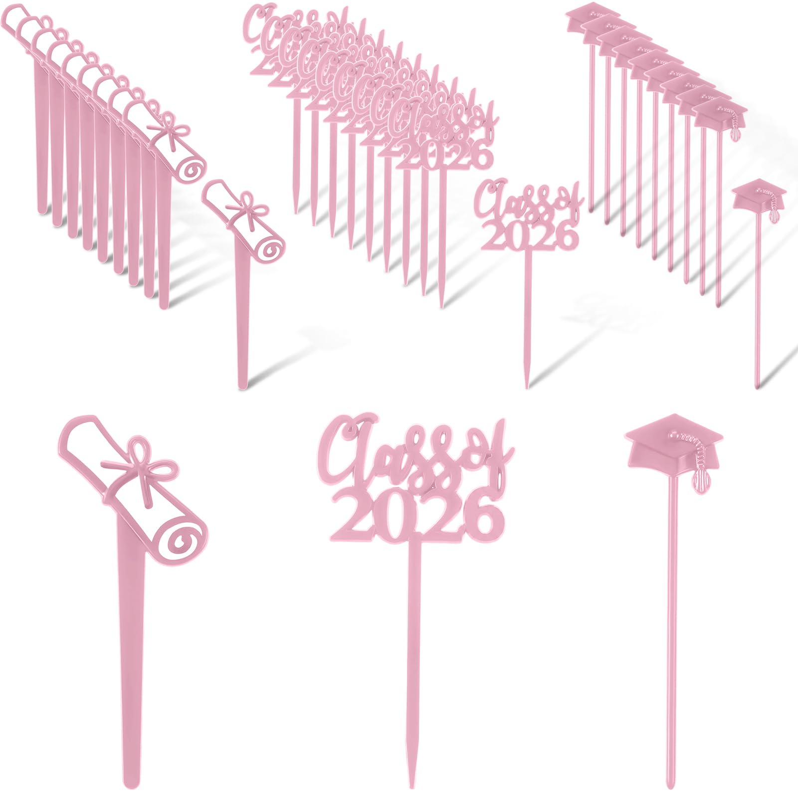 Photo 1 of Boao 90 Pieces Class of 2026 Theme Graduation Cake Topper Plastic Cupcake Picks Graduation Cupcake Decorations for Party Supplies and Favors, 3 Styles(Pink)