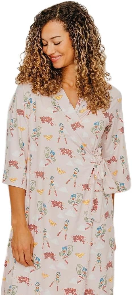 Copper Pearl Everyday Robes for Women: Soft, Lightweight Bathrobe for Women, Maternity and Postpartum Robe - Buttery, Knee-Length, Cute, Adjustable Bathrobe - Wonder Woman™ - Small