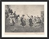 Biller Antik Tarantella F. Andreotti Bailando Itaia Moda Pájaros Burro Tamburina Facsímile_C 1874