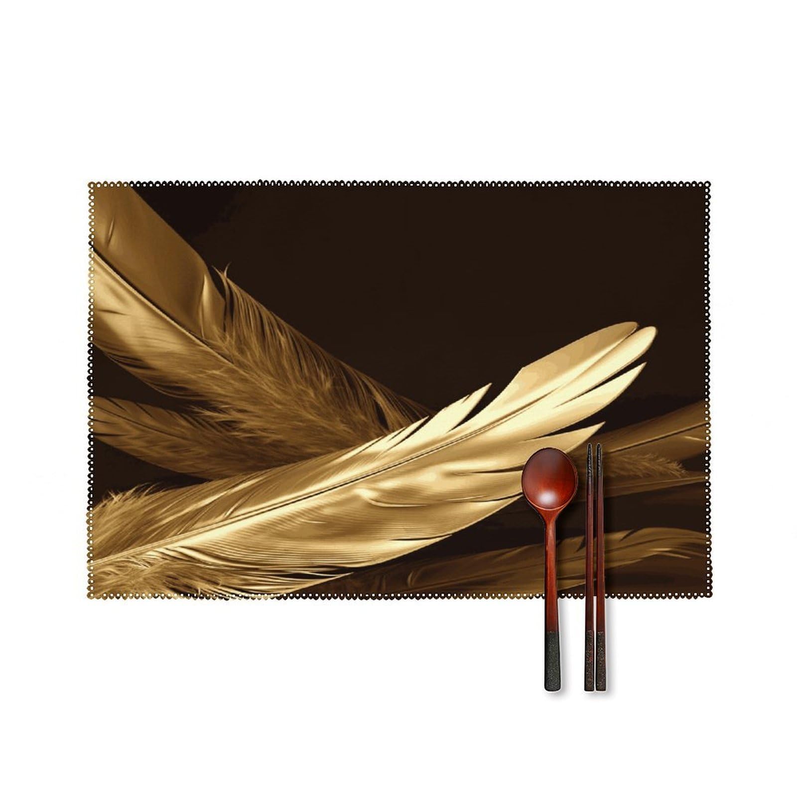 Fekiloot Style Golden Feathers Placemats Set Of 6,Table Mat