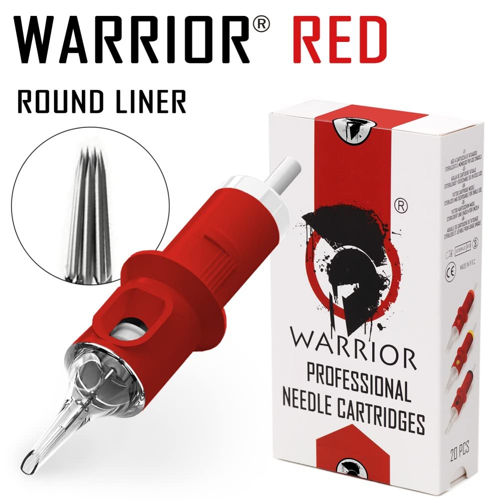 WARRIOR Red Cartucce Aghi per Tatuaggi Professionale Sterilizzate con Eo Gas Tattoo Needle Cartridge Round Liner 20 pezzi in Acciaio Chirurgico Usa e Getta Trucco Permanente Sopracciglio (RED-0803RL)