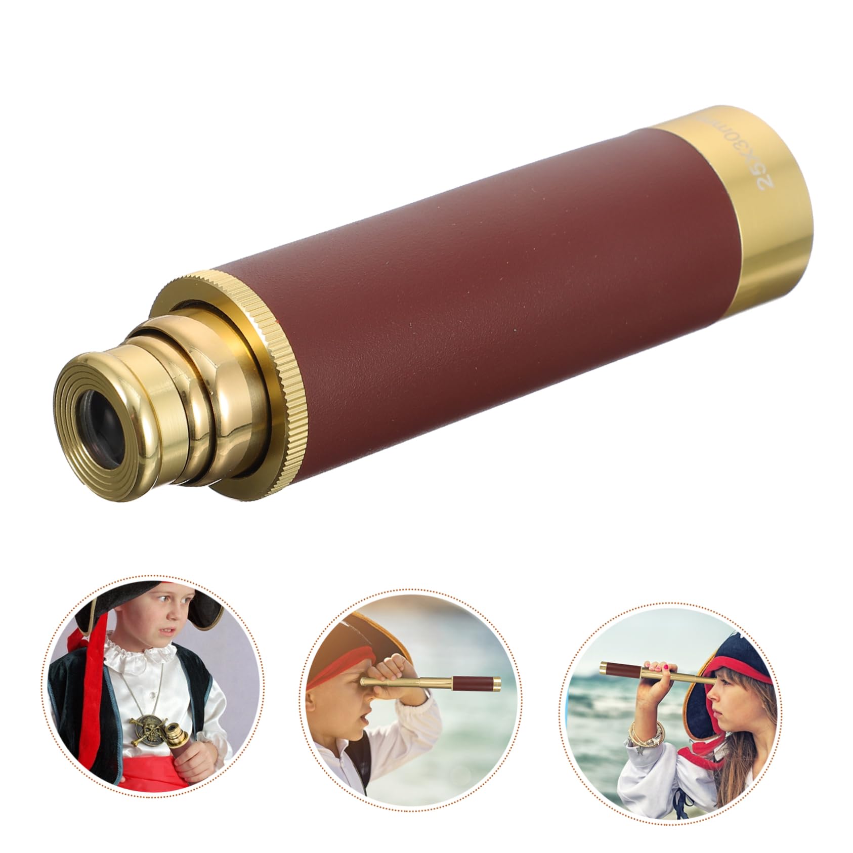 DOITOOL Telescopio Monocular Pirata Retro 25x30, Prismas Bak4, Diseño Elástico, Bolsa de Cuero, Adecuado para Viaje y Actividades al Aire Libre