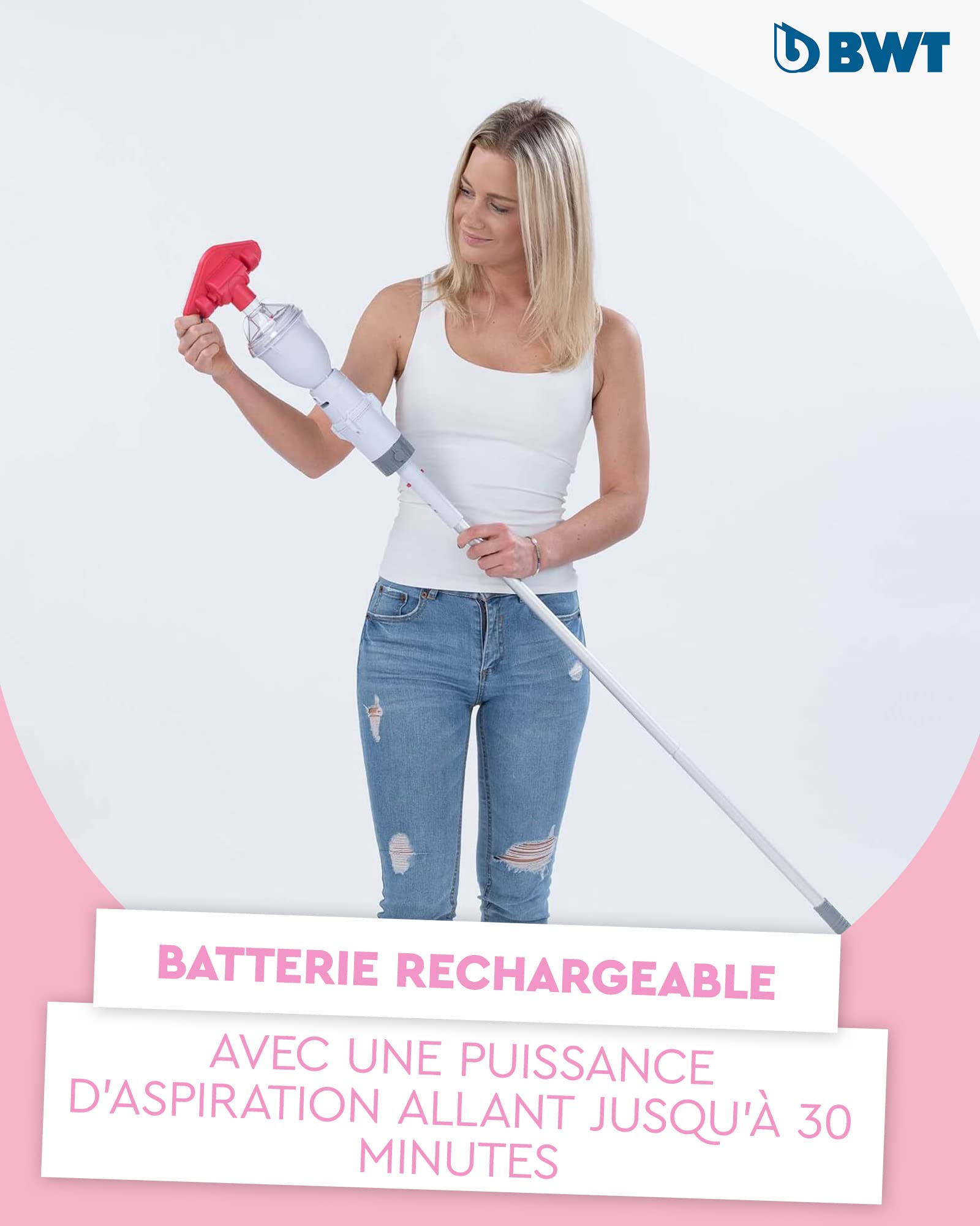 BWT Aspirateur de Piscine BC02 | Nettoyage Efficace des piscines Hors Sol Jusqu’à 10 m³ | Fonctionnement sans Fil pour Une liberté Totale de Mouvement | Puissance d’Aspiration élevée