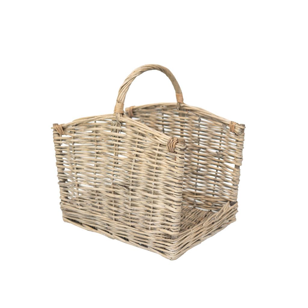 Arthur Cameron - Coombe Buff Wicker Log Storage and Organization with Handle - Blanket Basket & Living Room Decor (Medium)