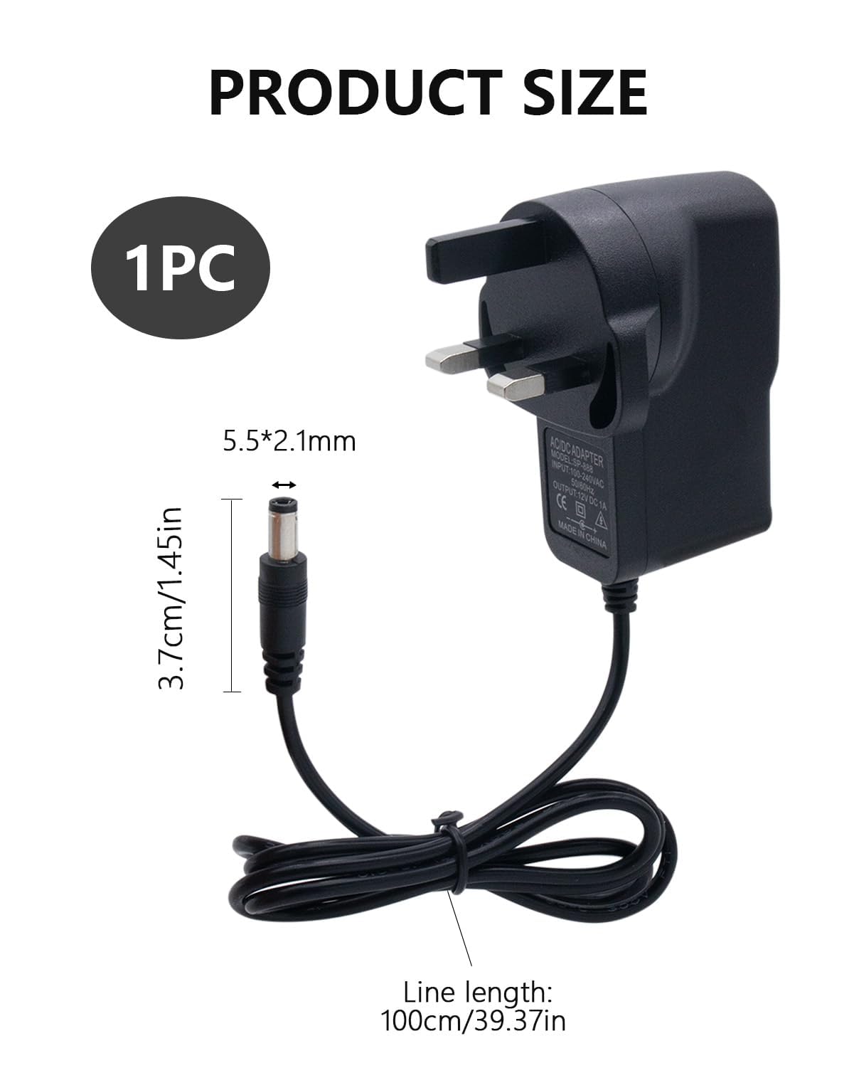 12V 1A Power Supply Adapter, AC 100-240V 50/60Hz to DC 12V 1Amp Switching Adaptor for LED Strip Light CCTV Router, Universal 12Volts External Power Adapter Barrel Jack 5.5mm x 2.1mm (1A 12W) — view 6