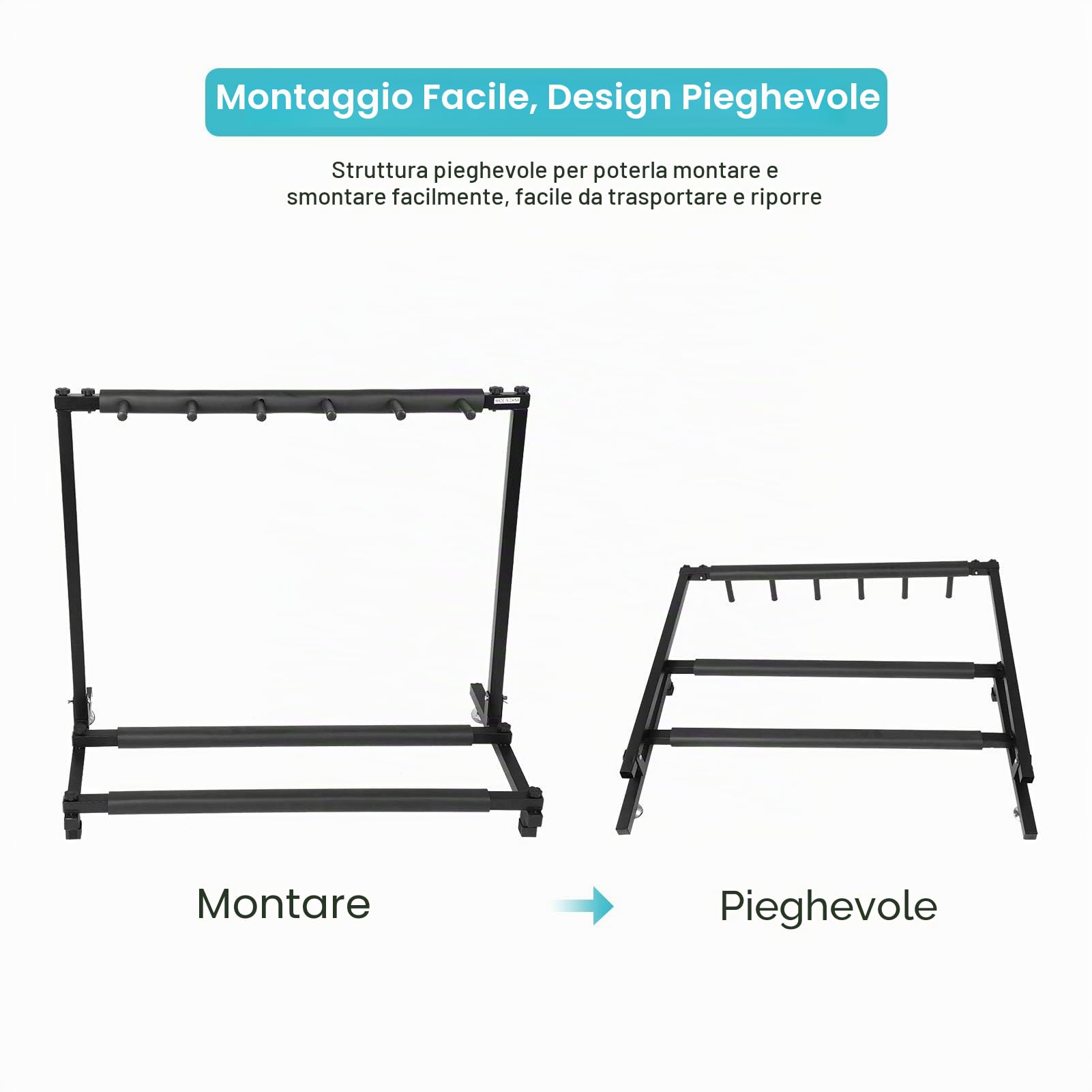 Espositore per Chitarra a 5 Vie - Supporto Multiplo in Metallo per 5 Chitarre Elettriche