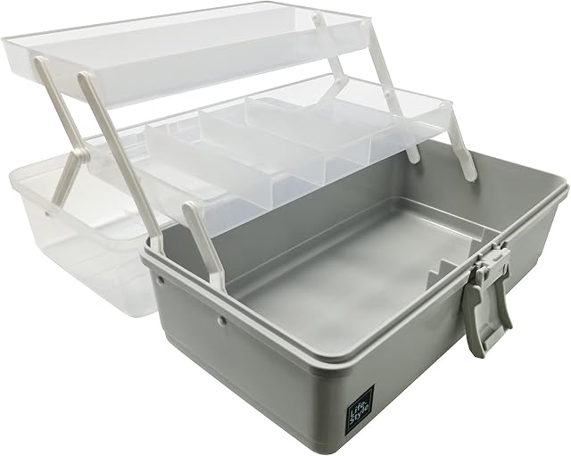 Calogy Art Supply Storage, 13 inch 3-Layers Plastic Sewing Craft Box with Handle, Storage Box for Medicine, Tools, Cosmetics, Pen