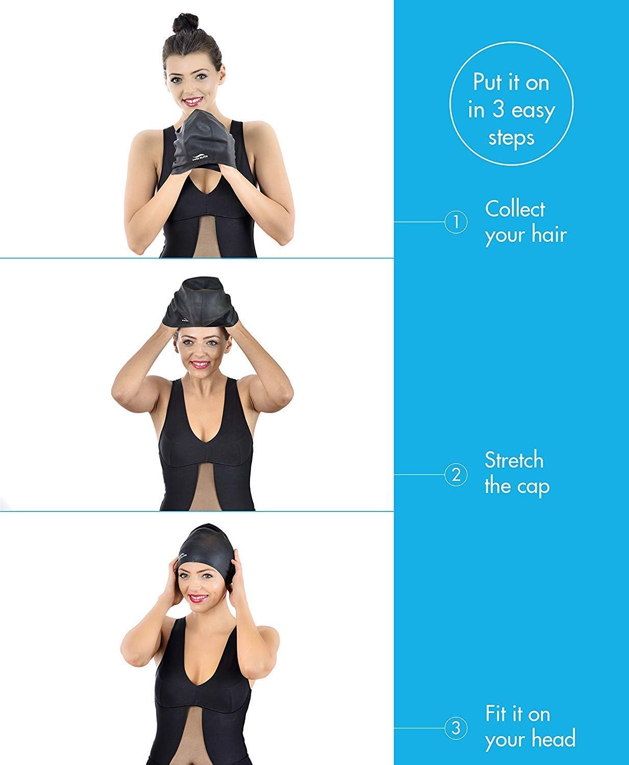 Swim Cap for Long Hair - Silicone Swimcap for Long Hair | Swimming Caps for Women & Men | Silicone Swim Caps for Long Hair - Bathing Cap to Keep Your Hair Dry (Black) : Sports & Outdoors