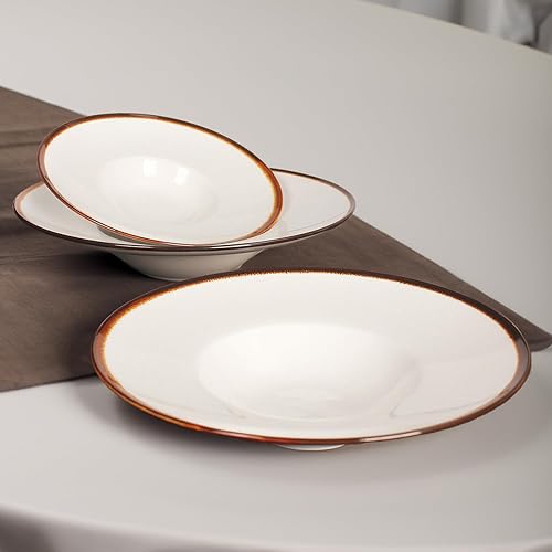 Miniatura 6 de Creativity Home Tazones de sopa plato de sopa de 7 onzas, juego de 4 platos blancos poco profundos, cuencos de porcelana con borde, aptos para
