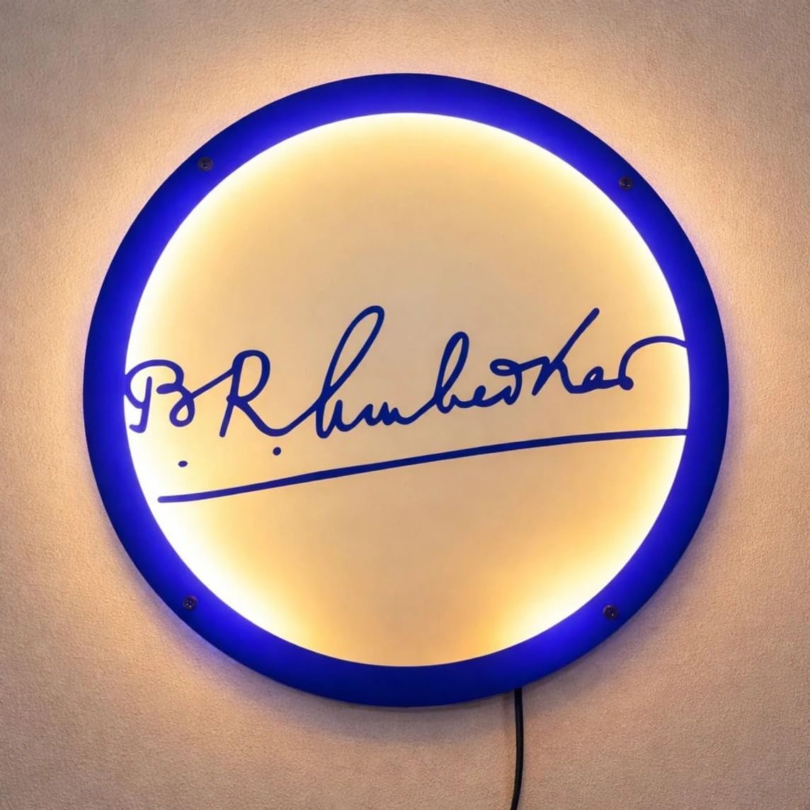 BR Ambedkar Signature LED Wall Hanging, Round Blue Backlit Wall Art with Warm White Light, Inspirational Dr. Ambedkar Frame for Home, Office, Study Room & Educational Decor, 30x30 cm-picture-17
