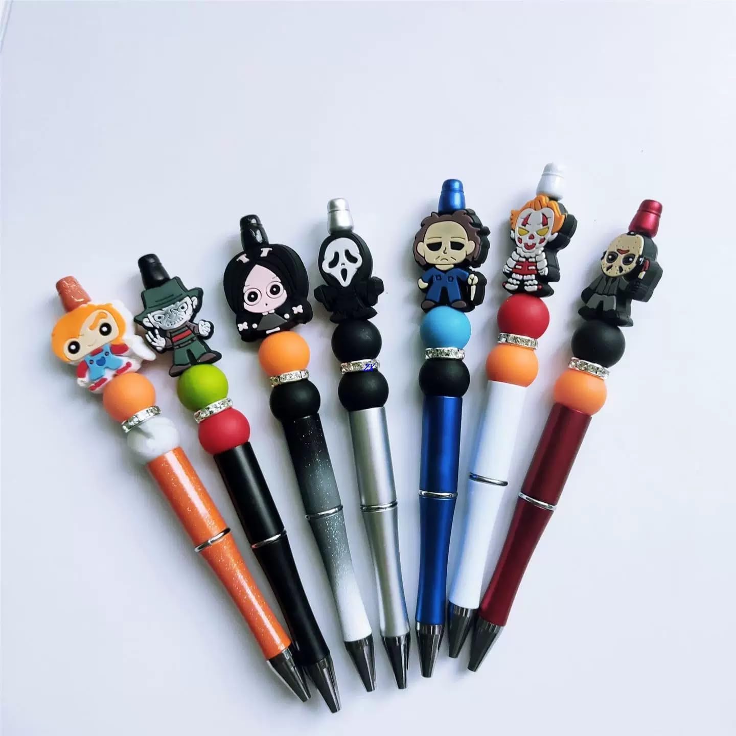 7PCS Horror Movie Pens, Novelty Pen Set, Beadable Pens, Spookys for Office, School Supplies & Desk Decor, Halloween, Wedding, Birthday, Travel, Ballpoint Pens, with Black Ink