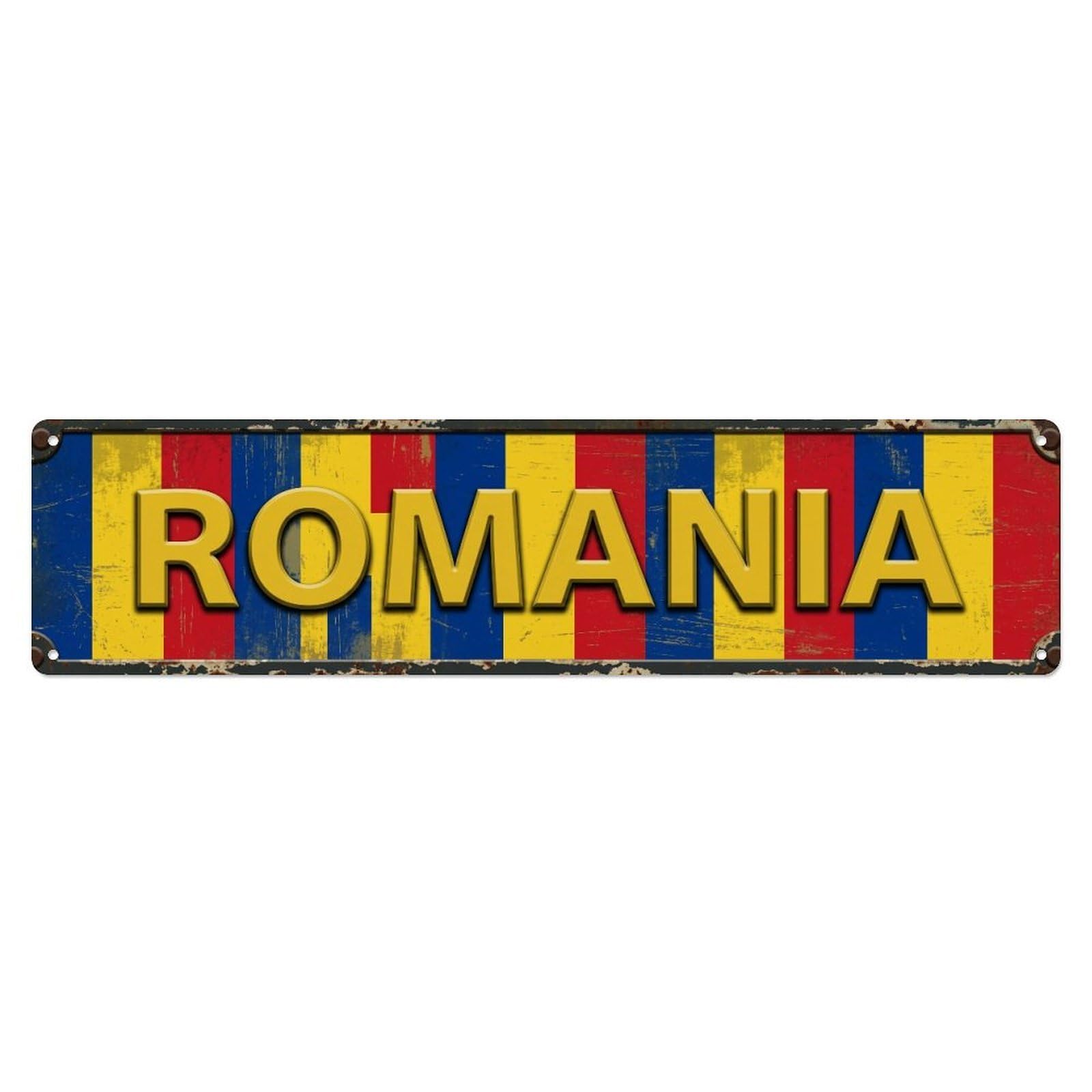 Metal Tin Sign Vintage Romania Flag Pattern