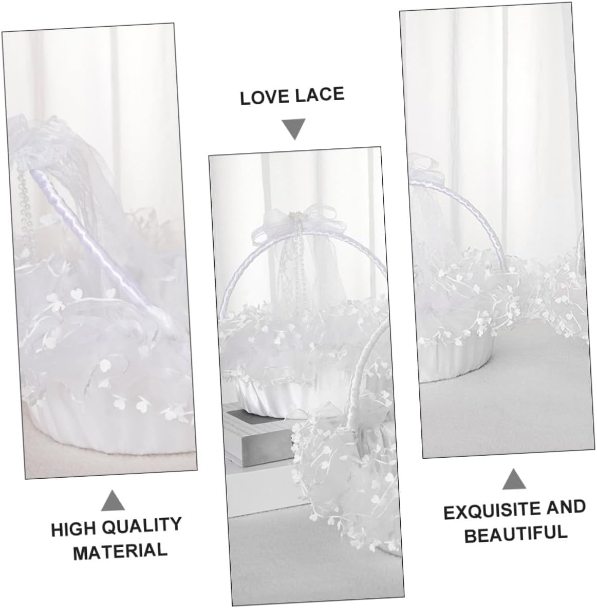 Lace Wedding Flower Girl Basket Handheld Foldable Portable White Lace Decorative Basket for Bridal Ceremony Party Supplies