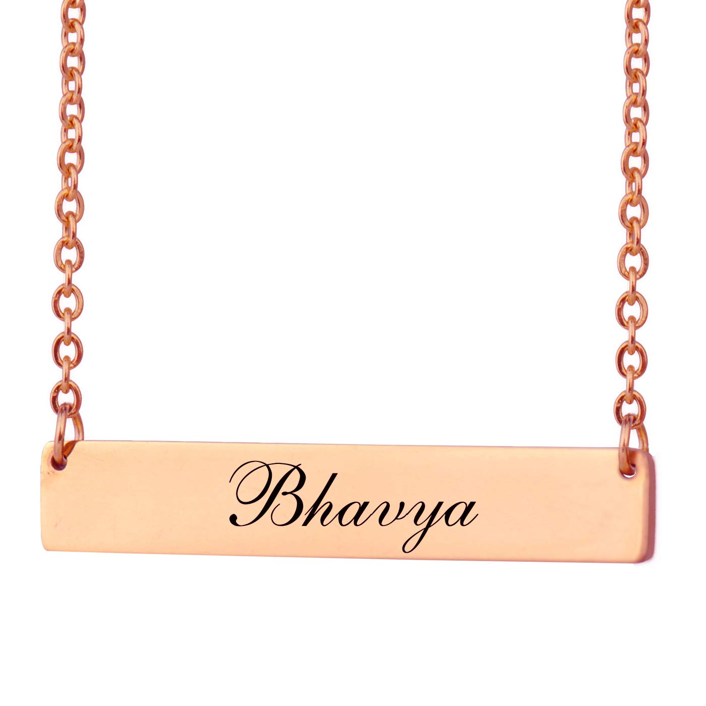 HUAN XUNPersonalized Rose Gold Bar Necklace Custom Name Dates Roman Numerals Coordinates