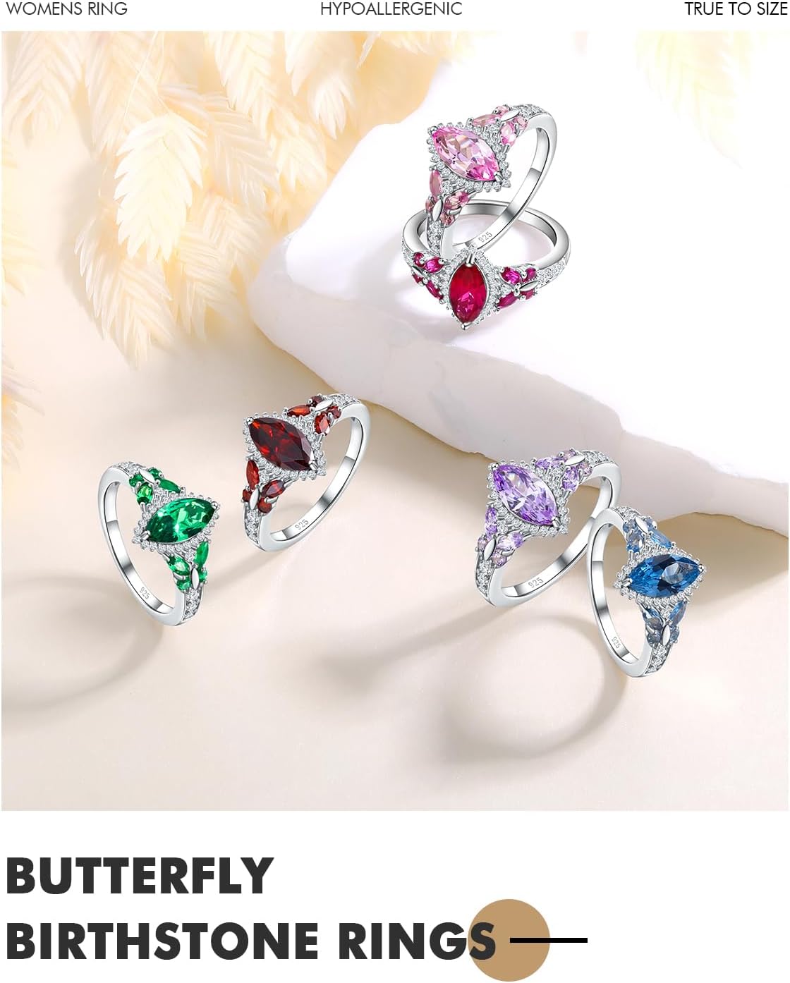 DAYBYDAY Birthstone Rings for Women, 925 Sterling Silver Marquise/Cushion Cut Sapphire/Emerald/Aquamarine Ring, Gemstone Engagement Promsie Rings for Her Size 6-10 - Image 4